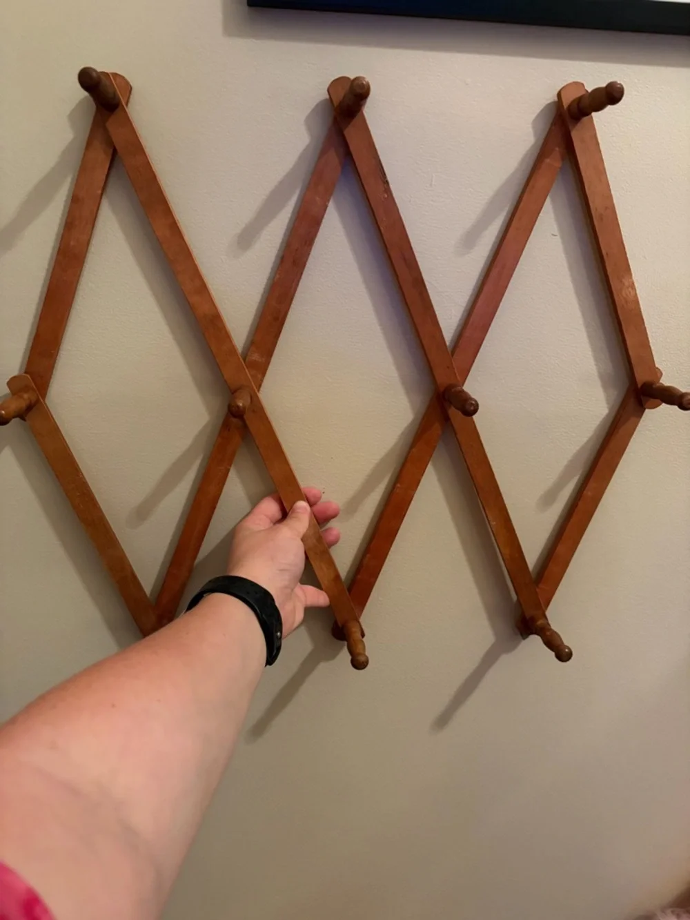 Vintage 10 Peg Accordion Wooden Wall Rack Coat Rack